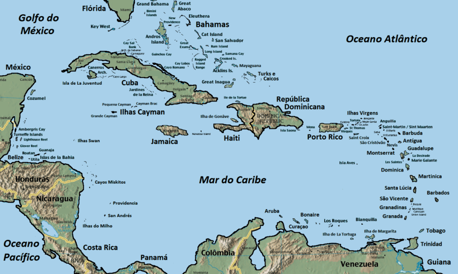 mapa do caribe, onde fica o caribe
